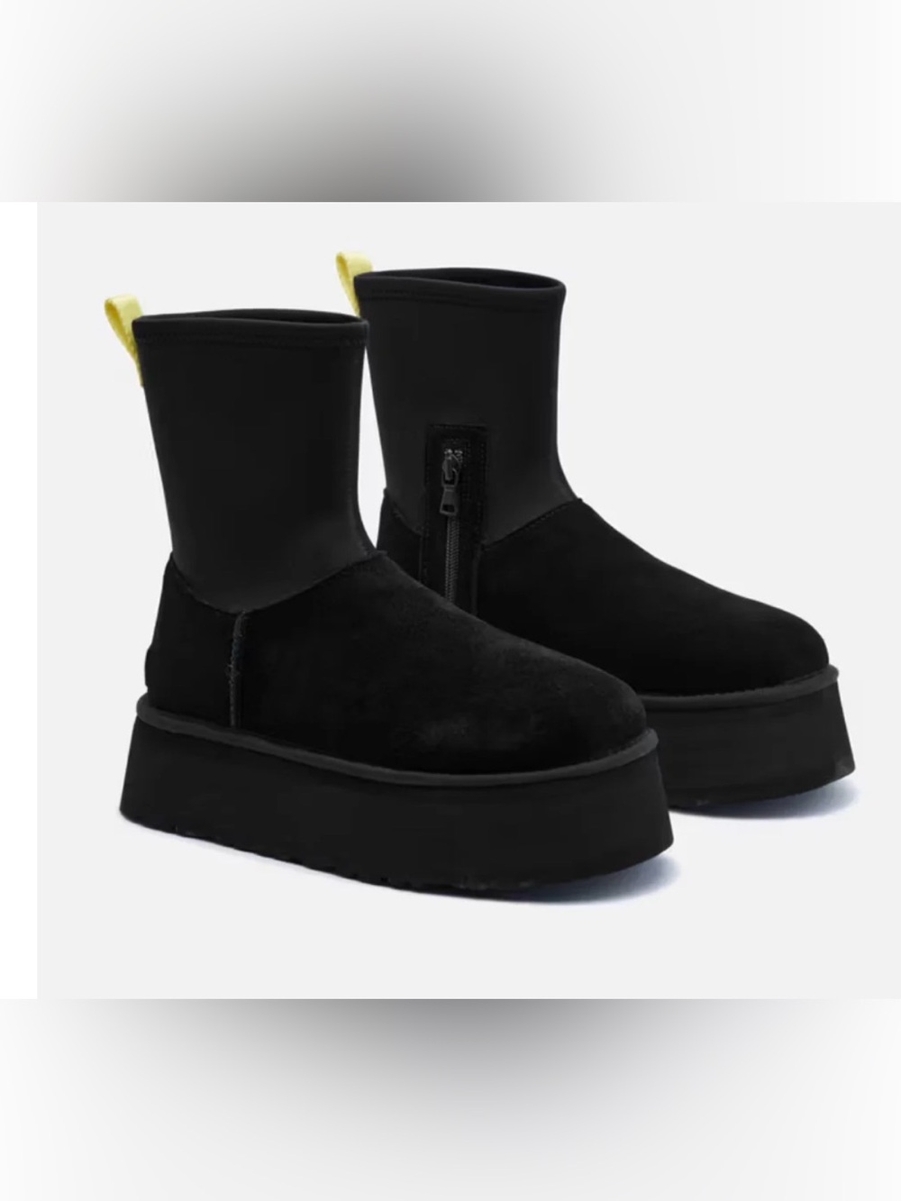 UGG Classic Dipper black platform suede & neoprene boots, neon pull tab- 6